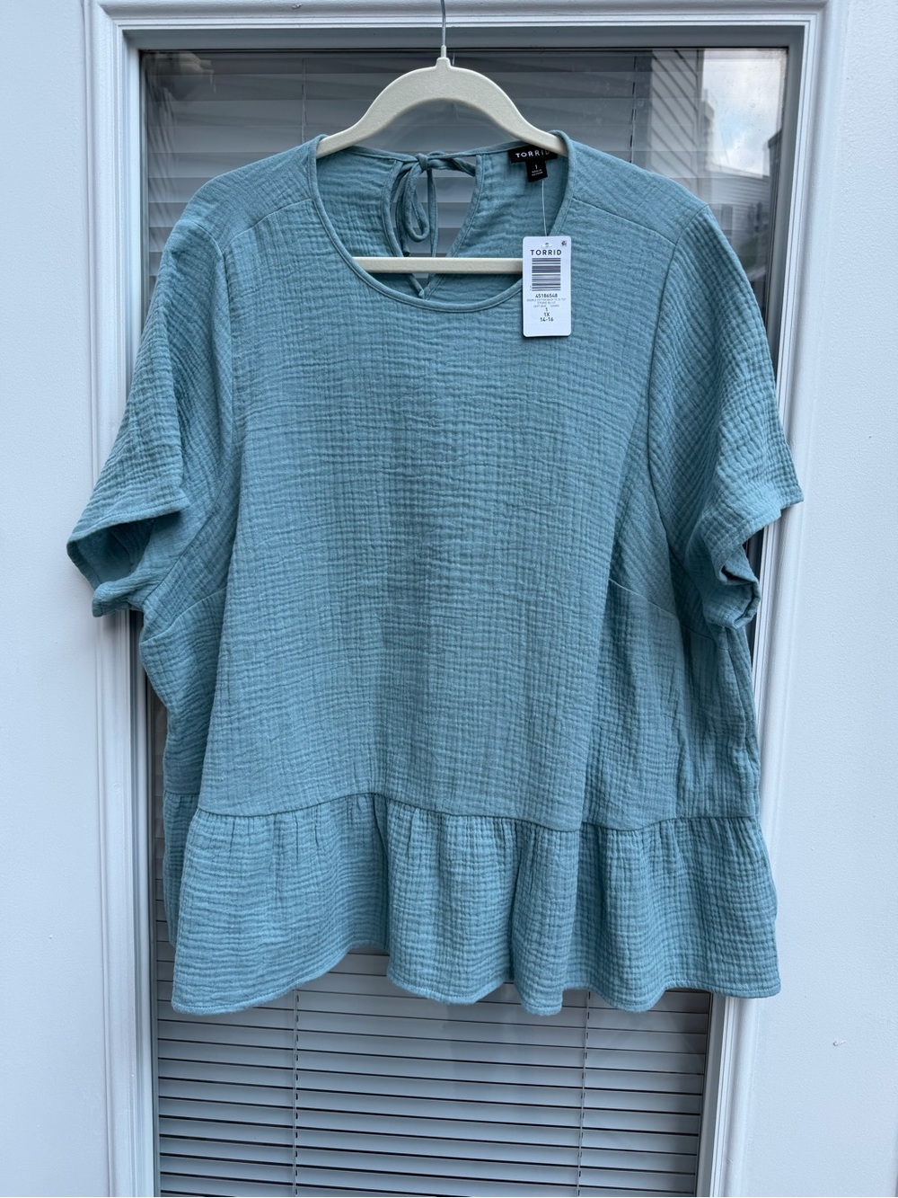 Torrid 1X Stone Blue Cotton Gauze Peplum Top NWT